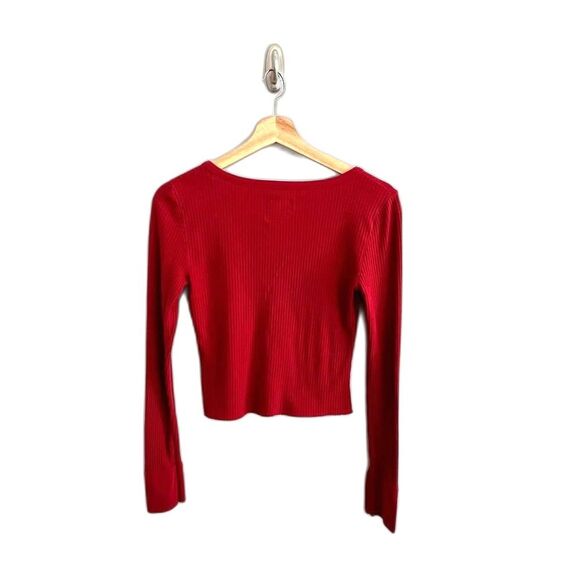 Abercrombie Fitch Y2K Ribbed Henley Top Size S Cropped Elena Gilbert Bella Swan - Picture 2 of 6